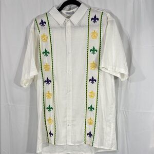 DatmamboShirt  Casual Button Down Cubavera with Fleur-de-lis Stripes Size L
